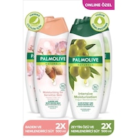 Palmolive Duş Jeli Badem ve Nemlendirici Süt 2 x 500 ML + Zeytin Özü ve Nemlendirici Süt 2 x 500 ML Palmolive Duş Jeli Badem ve Nemlendirici Süt 2 x 500 ML + Zeytin Özü ve Nemlendirici Süt 2 x 500 ML