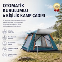 Otomatik Kurulumlu, Su Geçirmez & Güneşlikli 6 Kişilik Kamp Çadırı-1611 Açık Mavi Otomatik Kurulumlu, Su Geçirmez & Güneşlikli 6 Kişilik Kamp Çadırı-1611 Açık Mavi