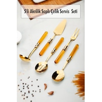 5 Parça Gold Servis Seti & Servis Sunum Seti Amber Kepçe / Kevgir / Sıpatula / Çatal / Kaşık Çok Renkli 5 Parça Gold Servis Seti & Servis Sunum Seti Amber Kepçe / Kevgir / Sıpatula / Çatal / Kaşık Çok Renkli