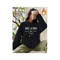 Medinenur Mılano Italıa Desenli Sweatshirt Siyah Medinenur Mılano Italıa Desenli Sweatshirt Siyah