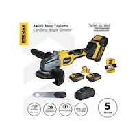 Rtrmax RTX3060 Şarjlı Avuç Taşlama Makinası Kömürsüz 125mm 2x4AhPlus Çift Akü Hızlı Şarj X-Lion