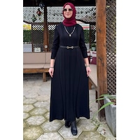 Rabia Şamlı Biricik Kemerli Triko Elbise Siyah Normal Rabia Şamlı Biricik Kemerli Triko Elbise Siyah Normal