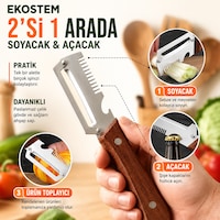 2 İn 1 Çok Fonksiyonlu Sebze Soyacağı Kesme, Soyma, Açma, Rendeleme, Dilimleme Dahil Paslanmaz Çelik Ahşap 2 İn 1 Çok Fonksiyonlu Sebze Soyacağı Kesme, Soyma, Açma, Rendeleme, Dilimleme Dahil Paslanmaz Çelik Ahşap