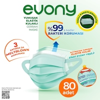 Evony Yumuşak Elastik Kulaklı Tekli Paketlenmiş Cerrahi Maske 80 Evony Yumuşak Elastik Kulaklı Tekli Paketlenmiş Cerrahi Maske 80