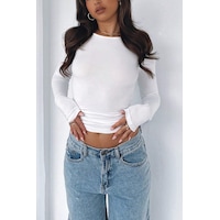 Tarz Cool Kadın Bisiklet Yaka Basic Uzun Kollu Likralı Body Beyaz Tarz Cool Kadın Bisiklet Yaka Basic Uzun Kollu Likralı Body Beyaz