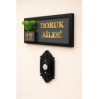 Kişiye Özel Ahşap Kapı İsimliği Çiçekli Gold 10x20 Cm Mdf Dekoratif Kapı Tabelası Antrasit-gold