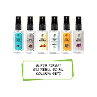Rebul Aqua + Bouquet + Dark Spice + Ice + Lavanta + Mandarine Sprey Kolonya 6 x 50 ML Rebul Aqua + Bouquet + Dark Spice + Ice + Lavanta + Mandarine Sprey Kolonya 6 x 50 ML