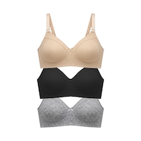 Cottonill Bra - Fiora Büyük Beden Balensiz Pamuklu Ayarlanabilir Askılı Kadın Sütyen 3'lü Paket Çok Renkli