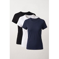 Elemge 3'lü Paket %95pamuk %5likra Vücuda Oturan Magic Fit Kadın Stretch T-shirt Compact Penye Kısa Kol Esnek Basic Tişört Elastan Siyah Beyaz Lacivert Çok Renkli Elemge 3'lü Paket %95pamuk %5likra Vücuda Oturan Magic Fit Kadın Stretch T-shirt Compact Penye Kısa Kol Esnek Basic Tişört Elastan Siyah Beyaz Lacivert Çok Renkli