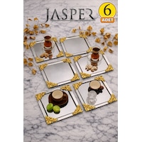Jasper 6'lı Lüx 4 Köşesi Gold Çiçekli Kare Gümüş Kaplama Model Çay-kahve İkram Servis Sunum Tepsisi Jasper 6'lı Lüx 4 Köşesi Gold Çiçekli Kare Gümüş Kaplama Model Çay-kahve İkram Servis Sunum Tepsisi