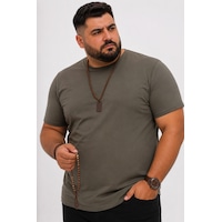 Yuvarlak Yaka Erkek Battal Düz Renk Pamuklu Basic Tshirt Haki Yuvarlak Yaka Erkek Battal Düz Renk Pamuklu Basic Tshirt Haki