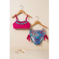 Zuzunga Kız Çocuk Renkli Tropik Desen Bikini Takımı Fuşya-mavi Zuzunga Kız Çocuk Renkli Tropik Desen Bikini Takımı Fuşya-mavi