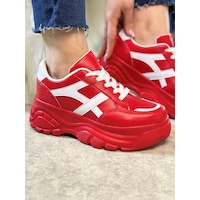 Günlük Kadın Sneaker Kalın Yüksek Taban Bağcıklı Rahat Tiger Şeritli Spor Ayakkabı 032 12 - Kırmızı Beyaz Günlük Kadın Sneaker Kalın Yüksek Taban Bağcıklı Rahat Tiger Şeritli Spor Ayakkabı 032 12 - Kırmızı Beyaz