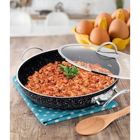 Lines Menemen Aşkı Cam Kapaklı Granit Tava 28 CM Siyah Lines Menemen Aşkı Cam Kapaklı Granit Tava 28 CM Siyah