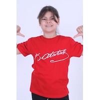 Fyk Kids Atatürk Baskılı Imzalı Unisexs T-shırt Kırmızı - İmza Kırmızı Fyk Kids Atatürk Baskılı Imzalı Unisexs T-shırt Kırmızı - İmza Kırmızı