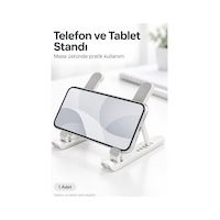 Katlanabilir Yükseklik Ayarlı Telefon Tablet Standı, Beyaz Katlanabilir Yükseklik Ayarlı Telefon Tablet Standı, Beyaz