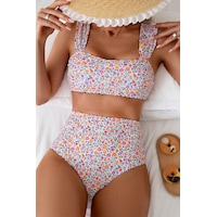 Bella Notte Minimalist Çiçek Desenli Kaplı Yüksek Bel Bikini Takımı Çok Renkli Bella Notte Minimalist Çiçek Desenli Kaplı Yüksek Bel Bikini Takımı Çok Renkli