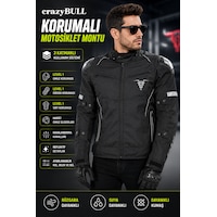 Motokit Crazybull Matador Siyah Erkek 4 Mevsim 3 Katmanlı Korumalı Reflektörlü Motosiklet Montu