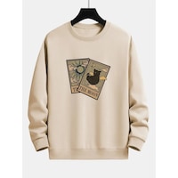 Uyguntarz Unisex Tarot Kart Baskılı Oversize Sweatshirt Bej Uyguntarz Unisex Tarot Kart Baskılı Oversize Sweatshirt Bej