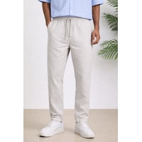 Tarz Cool Erkek Yazlık Keten Karışımı Relaxed Pantolon Bej Tarz Cool Erkek Yazlık Keten Karışımı Relaxed Pantolon Bej