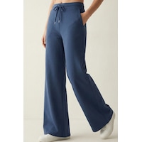 Elemge Pamuklu Kadın Eşofman Altı Yüksek Bel İndigo Mavi Dar Kalıp Flare Fit Geniş Paça Cepli Esnek Likralı Elemge Pamuklu Kadın Eşofman Altı Yüksek Bel İndigo Mavi Dar Kalıp Flare Fit Geniş Paça Cepli Esnek Likralı