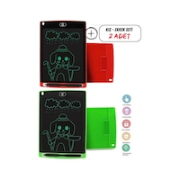 Mucit Home Kız Çocuk Kırmızı Tablet + Erkek Çocuk Yeşil Tablet 2 Adet Digital Çocuk Yazı Çizim Tableti Lcd 8.5 Inc