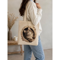 Lunora Collectıon Kedi Baskılı Körüklü Kanvas Bez Çanta Ham Renk Lunora Collectıon Kedi Baskılı Körüklü Kanvas Bez Çanta Ham Renk