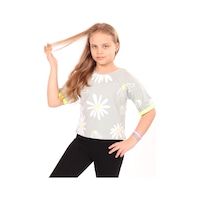 Toontoy Kids Toontoy Kız Çocuk Komple Papatya Baskılı Tişört Yeşil