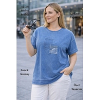 Cedy Denim Cedy - Kadın Özel Tasarım Esnek, Pul Payet, Dantel Detaylı Yıkamalı Büyük Beden Tişört Mavi Cedy Denim Cedy - Kadın Özel Tasarım Esnek, Pul Payet, Dantel Detaylı Yıkamalı Büyük Beden Tişört Mavi
