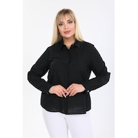 Pera Moda Büyük Beden %100 Pamuk Gömlek Siyah Pera Moda Büyük Beden %100 Pamuk Gömlek Siyah