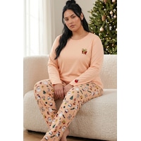 Siyah İnci Pamuklu Likralı Büyük Beden Battal Boy Örme Pijama Takım26240925 Somon Siyah İnci Pamuklu Likralı Büyük Beden Battal Boy Örme Pijama Takım26240925 Somon