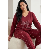 Siyah İnci Pamuklu Likralı Büyük Beden Battal Boy Örme Pijama Takım26240909 Bordo Siyah İnci Pamuklu Likralı Büyük Beden Battal Boy Örme Pijama Takım26240909 Bordo