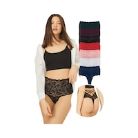 Cottonhill Dantelli Lastik Detaylı Yüksek Bel Kadın Tanga Külot 7'li Paket Renkli-4 Çok Renkli Cottonhill Dantelli Lastik Detaylı Yüksek Bel Kadın Tanga Külot 7'li Paket Renkli-4 Çok Renkli