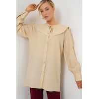 Bigdart Kadın Bebe Yaka Uzun Tunik 5967 - Krem Bigdart Kadın Bebe Yaka Uzun Tunik 5967 - Krem