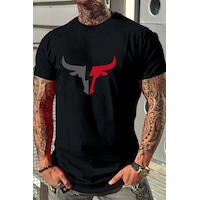 Erkek Boğa Silüet Baskılı Oversize Tshirt Siyah Erkek Boğa Silüet Baskılı Oversize Tshirt Siyah