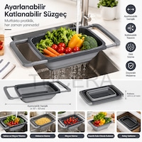 Ayarlanabilir Katlanabilir Lavabo İçi Süzgeç 6.3 Litre Geniş Hacimli Meyve, Sebze Ve Makarna Süzgeci Antrasit Gri Ayarlanabilir Katlanabilir Lavabo İçi Süzgeç 6.3 Litre Geniş Hacimli Meyve, Sebze Ve Makarna Süzgeci Antrasit Gri