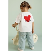 Monila Kız Çocuk Pamuklu Bisiklet Yaka Sırtı Baskılı T-shirt Ekru Monila Kız Çocuk Pamuklu Bisiklet Yaka Sırtı Baskılı T-shirt Ekru