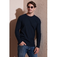 Buratti Pamuklu Bisiklet Yaka Slim Fit Basic Erkek Sweat 5905073 Lacivert