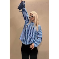 Madmext Mavi Çizgili Sweatshirt Mg980 Mavi Madmext Mavi Çizgili Sweatshirt Mg980 Mavi