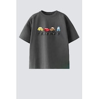 Monila Erkek Çocuk Pamuklu Bisiklet Yaka Araba Baskılı T-shirt Füme