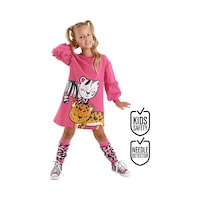 Kız Çocuk Kışlık Leopar ve Zebra Desenli Pamuklu Pembe Uzun Kollu Elbise 3-9 Yaş Kız Çocuk Kışlık Leopar ve Zebra Desenli Pamuklu Pembe Uzun Kollu Elbise 3-9 Yaş