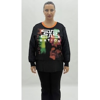Büyük Beden Grafikli Viskon Uzun Kol Oversize Kadın Sweatshirt Siyah Büyük Beden Grafikli Viskon Uzun Kol Oversize Kadın Sweatshirt Siyah