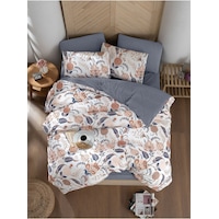 Mystory Home Etro Lastikli Çarşaflı Çift Kişilik Nevresim Takımı Indigo - Kahverengi