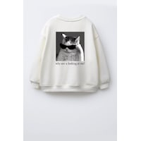 Monila Unisex Çocuk 3 İplik Kumaş Pamuklu Sırt Baskılı Sweatshirt Ekru Monila Unisex Çocuk 3 İplik Kumaş Pamuklu Sırt Baskılı Sweatshirt Ekru