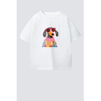 Monila Kız Çocuk Köpek Baskılı Pamuklu Bisiklet Yaka T-shirt Ekru Monila Kız Çocuk Köpek Baskılı Pamuklu Bisiklet Yaka T-shirt Ekru