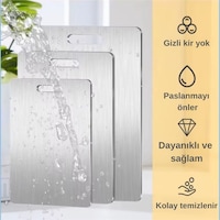 Paslanmaz Çelik Kesme Tahtası - 3 Lü Set Üst Kalite Antibakteriyel Kesme Tahtası Metalik Paslanmaz Çelik Kesme Tahtası - 3 Lü Set Üst Kalite Antibakteriyel Kesme Tahtası Metalik