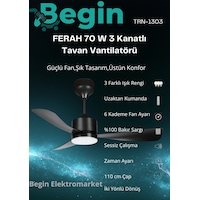 Ferah 70 W 3 Kanatlı Led Işıklı Tavan Vantilatör Uzaktan Kumandalı Siyah