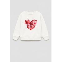Monila Kız Çocuk 3 İplik Kumaş Baskılı Pamuklu Sweatshirt Ekru Monila Kız Çocuk 3 İplik Kumaş Baskılı Pamuklu Sweatshirt Ekru