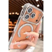 Fibaks iPhone 17 Pro Max Uyumlu Kılıf Taşlı Kamera Lens Korumalı Magsafe Şarj Kilifi Şeffaf Renkli Yumuşak Gümüş Fibaks iPhone 17 Pro Max Uyumlu Kılıf Taşlı Kamera Lens Korumalı Magsafe Şarj Kilifi Şeffaf Renkli Yumuşak Gümüş