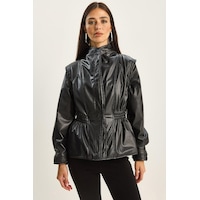 Shade Kadın Beli Lastikli Kruvaze Suni Deri Ceket 2766 60281128 - Siyah Shade Kadın Beli Lastikli Kruvaze Suni Deri Ceket 2766 60281128 - Siyah